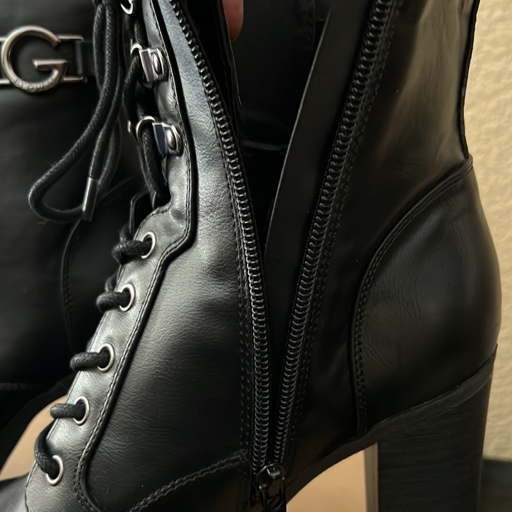 G By Guess Black Leather Combat Ankle Boots. - Picture 7 of 10